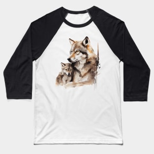 Watercolor Illustration of Wolf Mother with a Baby Baseball T-Shirt